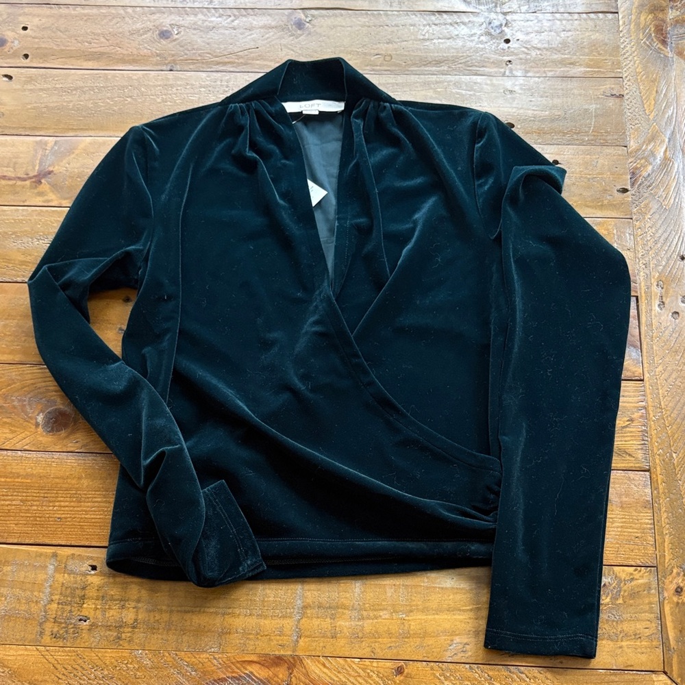 Loft Elegant Dark Green Velvet Wrap Top